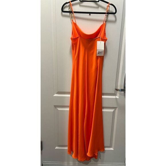 Kasia Orange satin scoop neck SATIN SLIP DRESS vacation date evening size S NWT - Picture 3 of 6